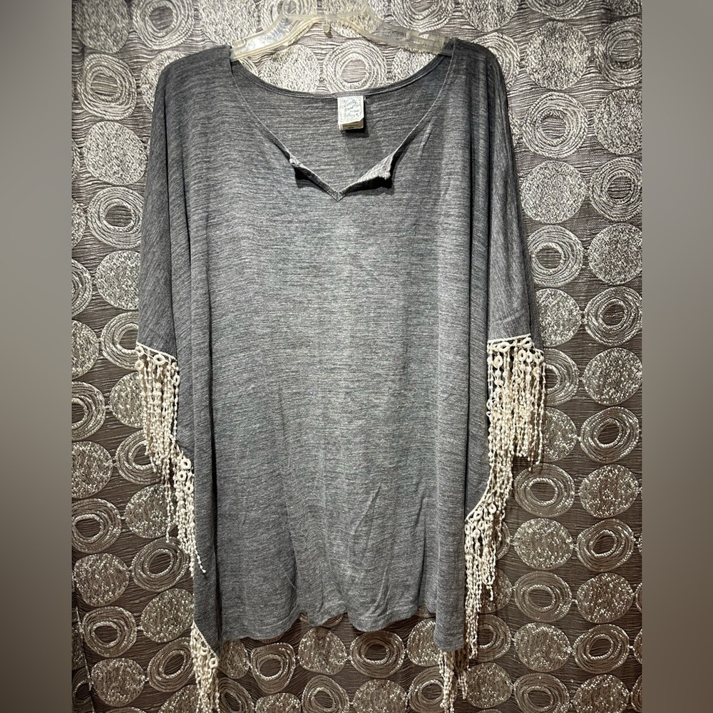 Lucky Brand Bathing Suits Gray Cover Up with White Fray Design OSFM 🌟